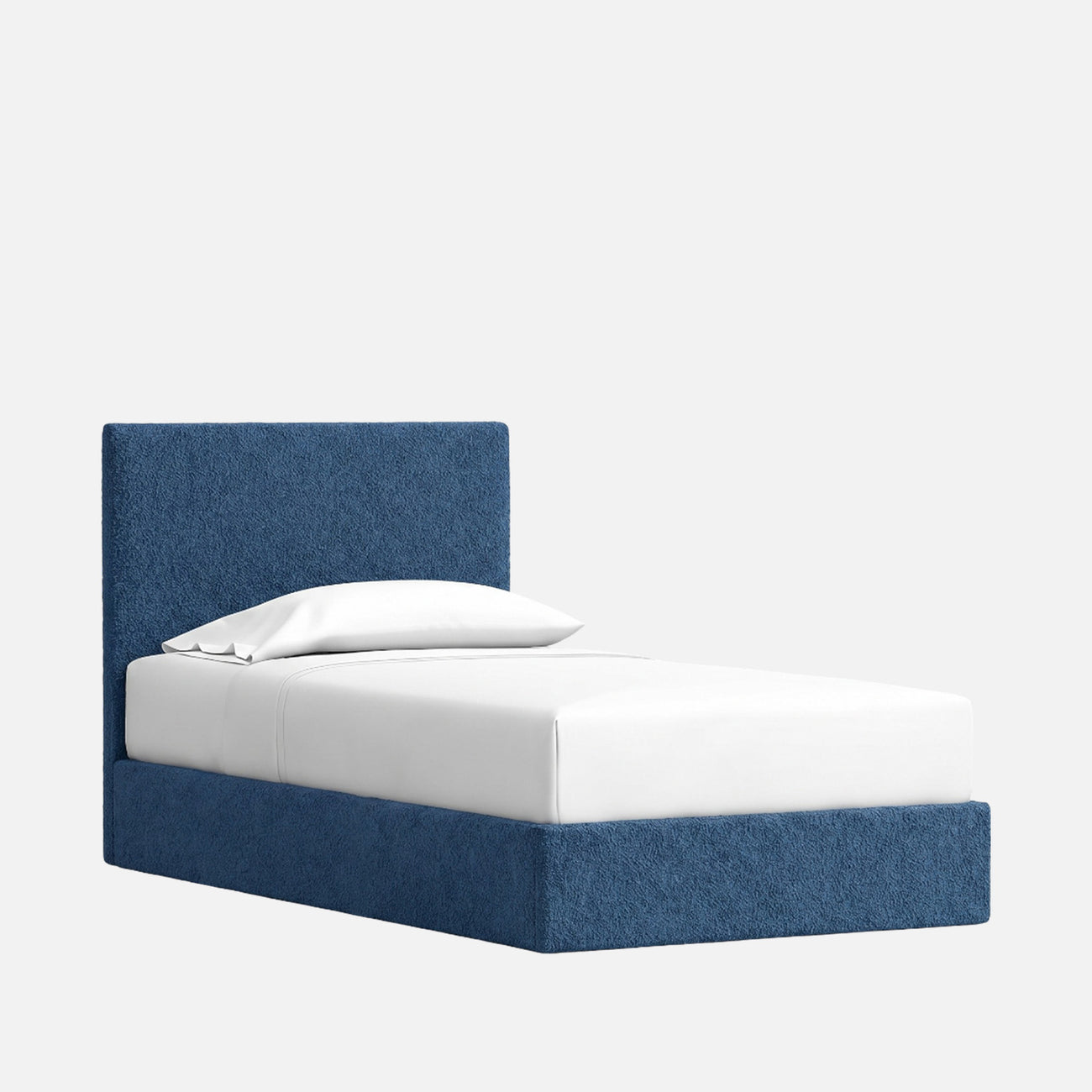Block Design Boucle Kids Twin Bed with Hydraulic Storage in Denim Blue