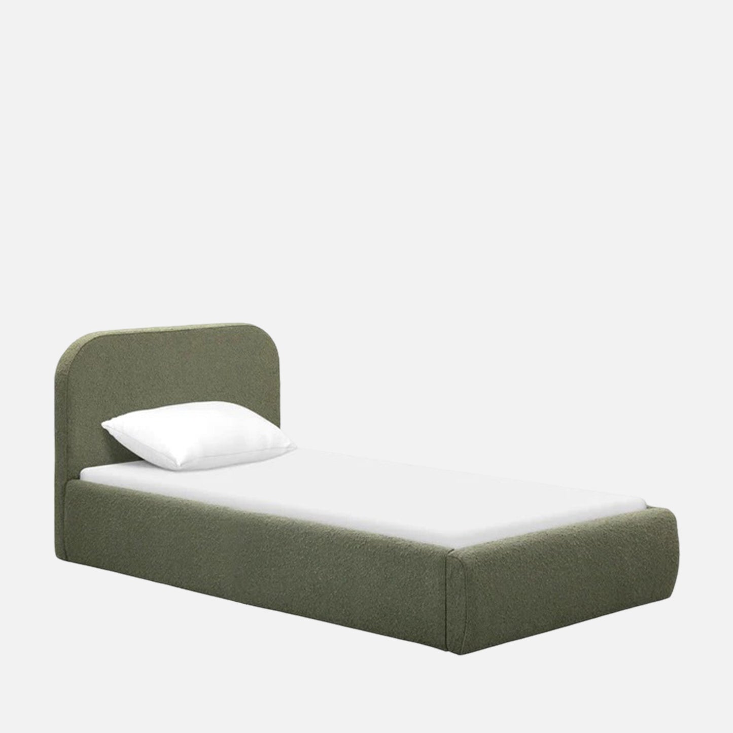 Snuggle Boucle Kids Twin Bed with Hydraulic Storage in olive