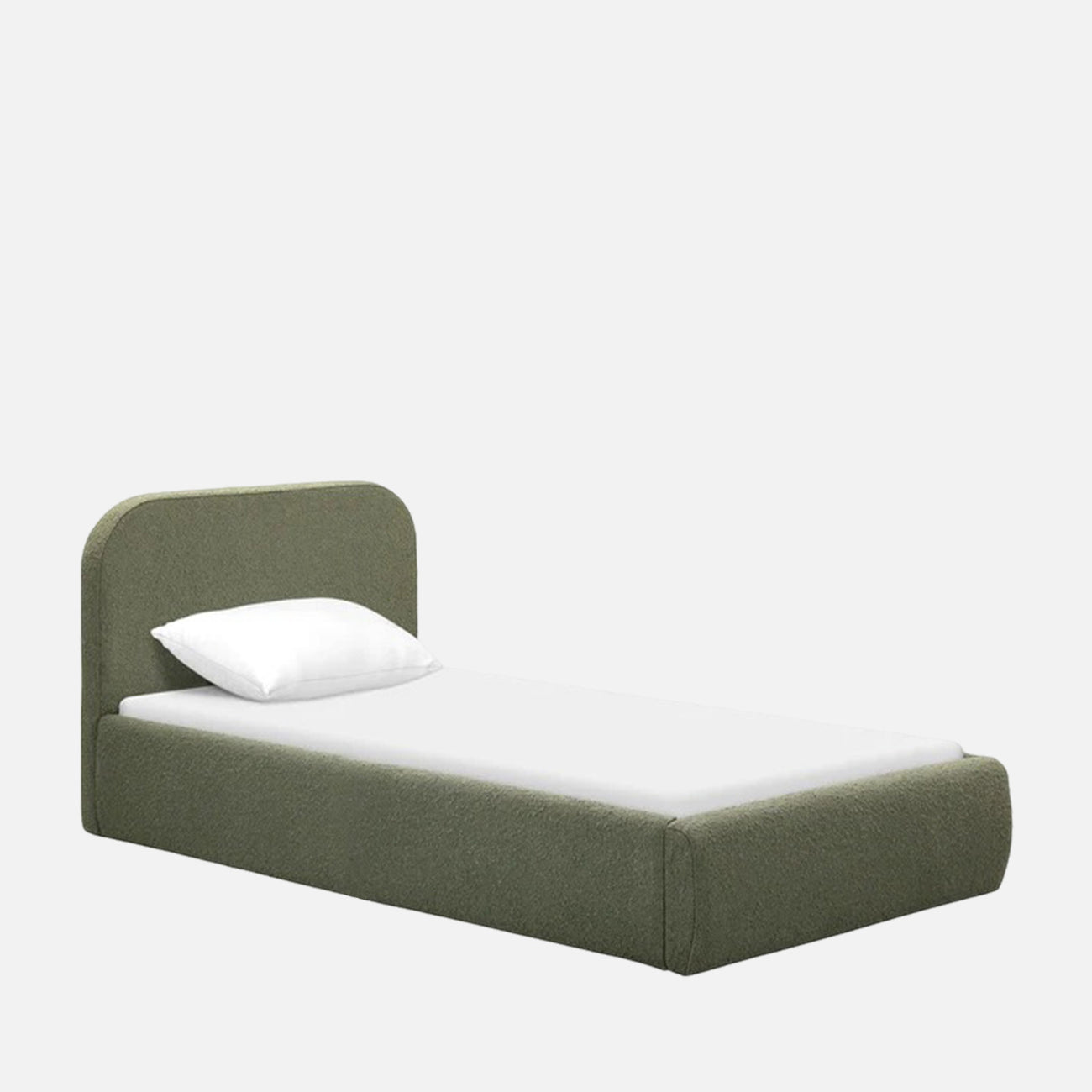 Snuggle Boucle Kids Twin Bed with Hydraulic Storage in olive