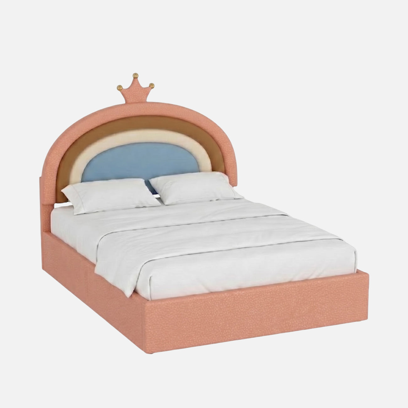 Rainbow Leatherette Kids Twin Bed with Hydraulic Storage in Pink