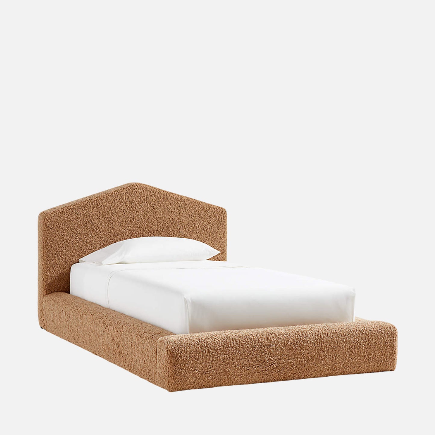 Caramel Arch Boucle Kids Twin Bed with Hydraulic Storage in Brown