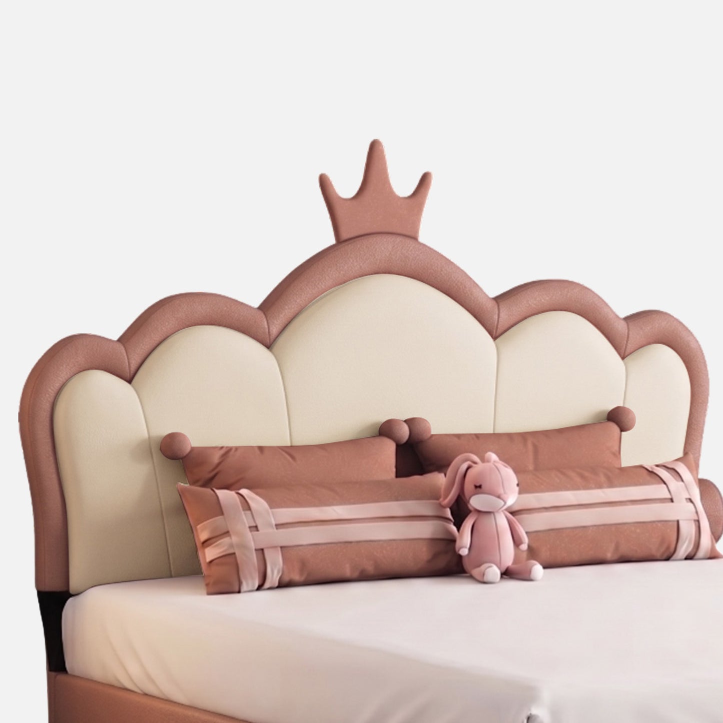 Cloud Crown Leatherette Kids Twin Bed with Hydraulic Storage in Pink and White