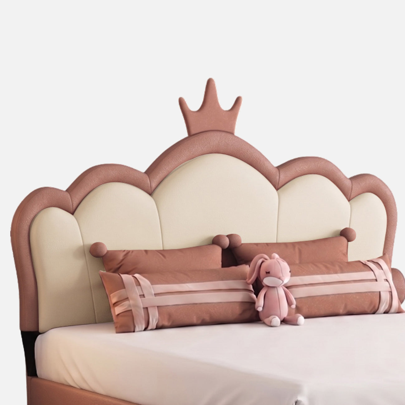 Cloud Crown Leatherette Kids Twin Bed with Hydraulic Storage in Pink and White