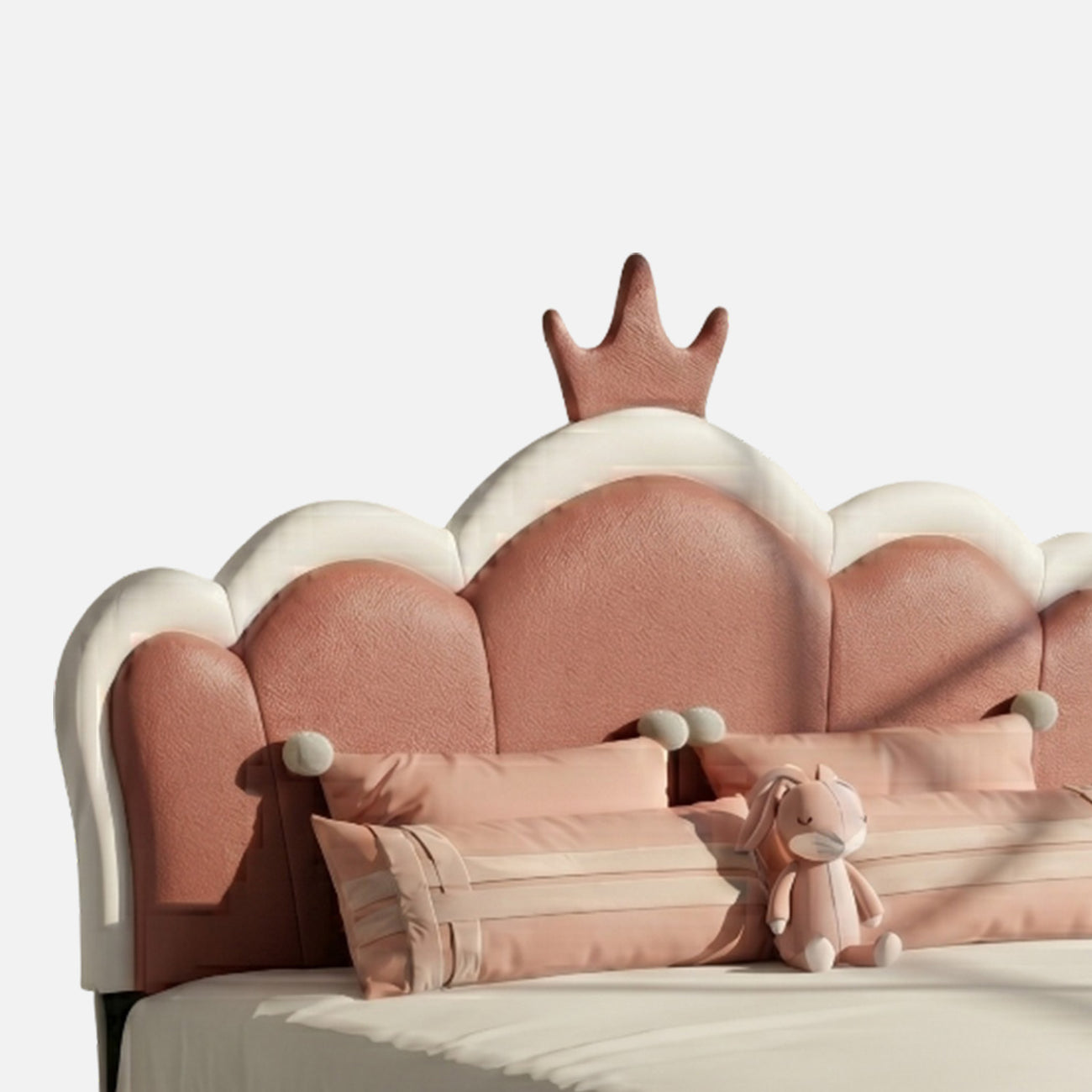 Dreamy Palace  Leatherette Kids Twin Bed with Hydraulic Storage in Pink and White