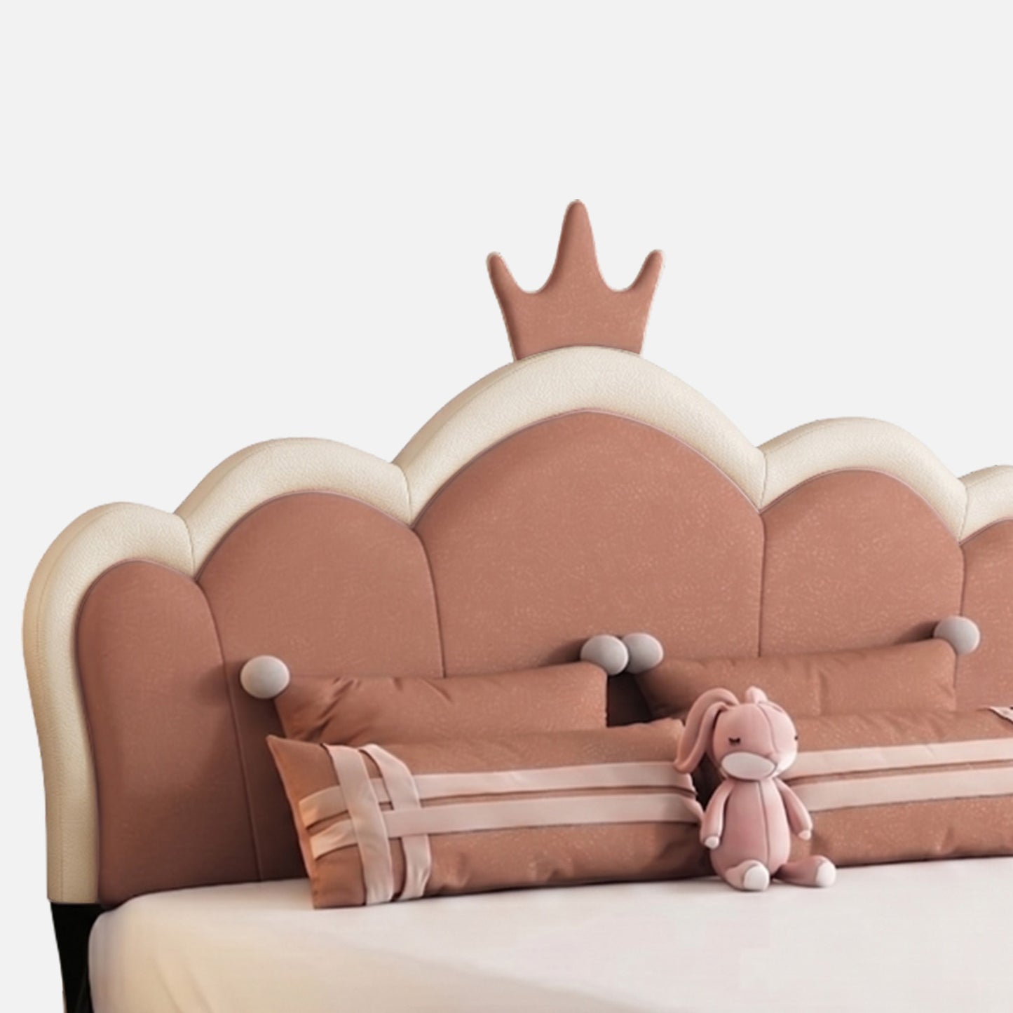 Dreamy Palace  Leatherette Kids Twin Bed with Hydraulic Storage in White and Pink