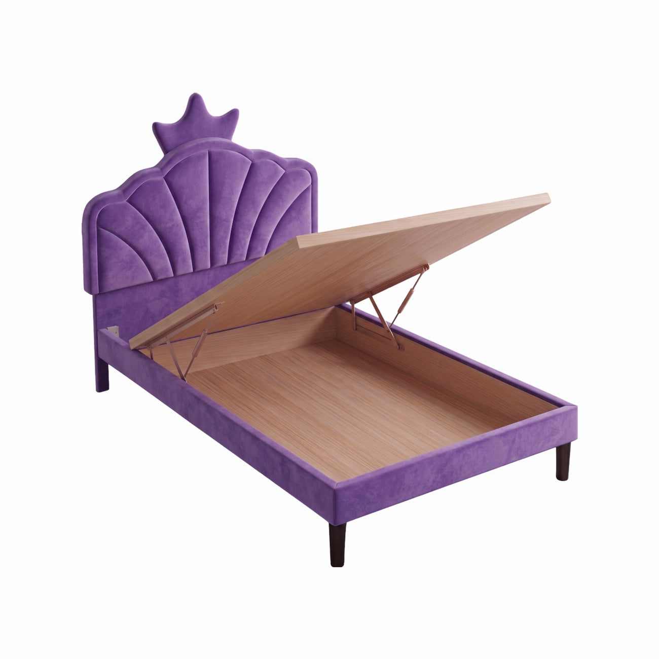 Princess Boucle Kids Twin Bed with Hydraulic Storage in Cream
