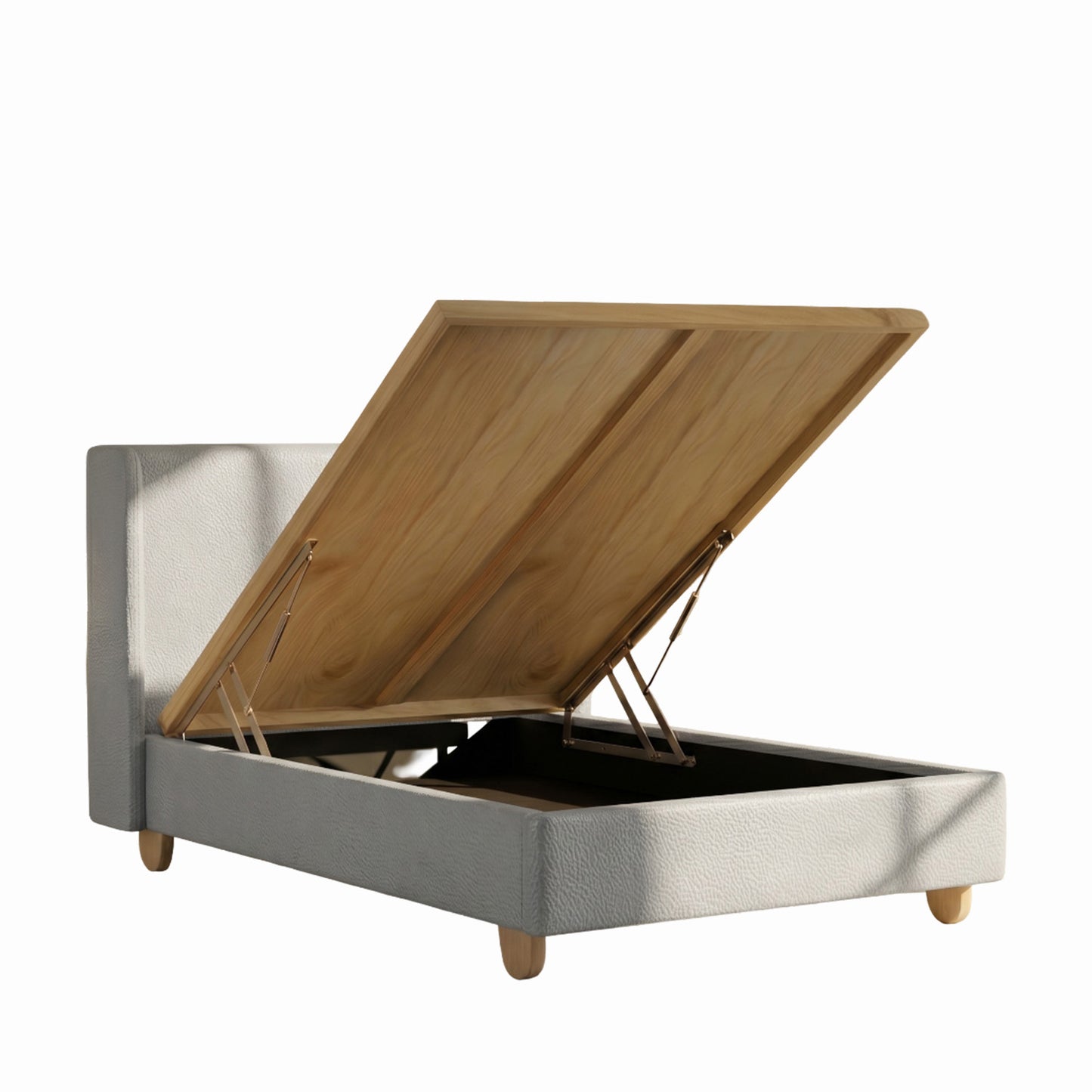 Caramel Arch Velvet Suede Kids Twin Bed with Hydraulic Storage in Ivory
