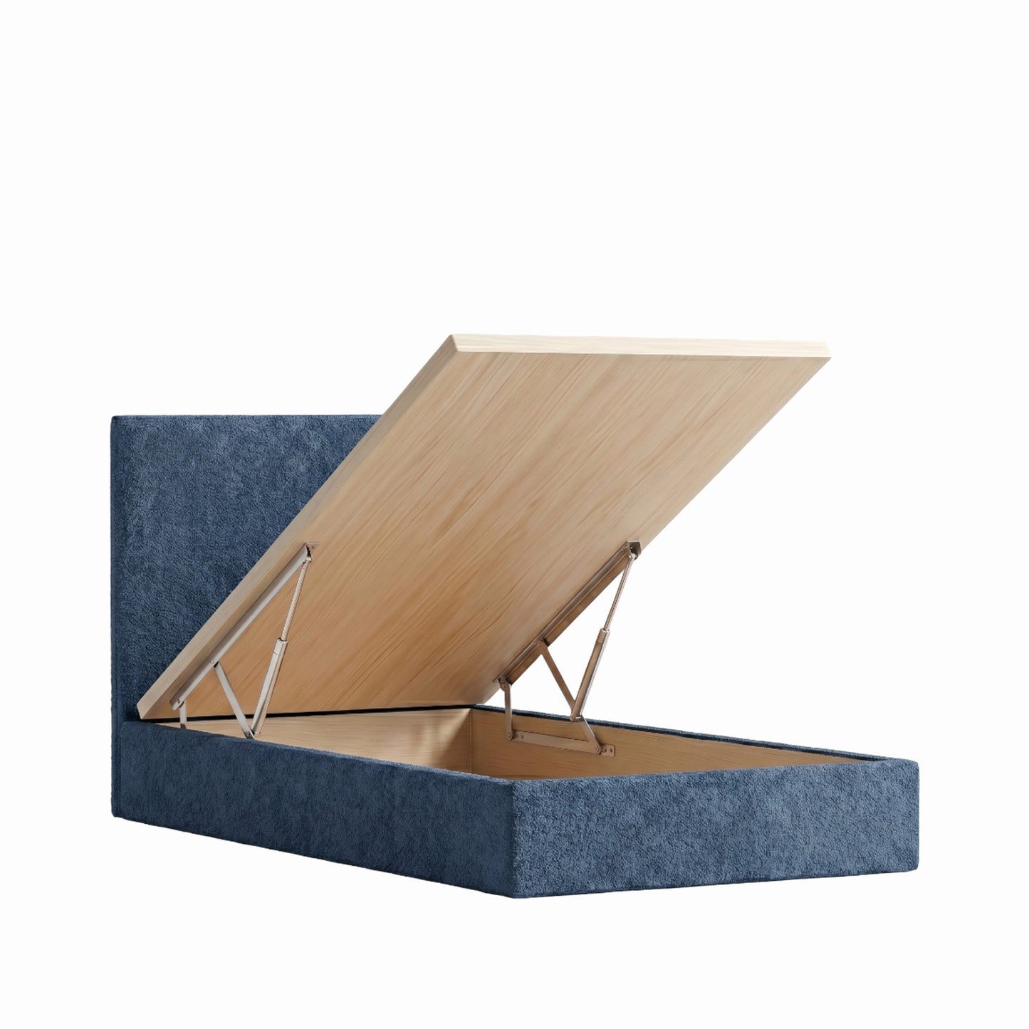 Block Design Boucle Kids Twin Bed with Hydraulic Storage in Denim Blue