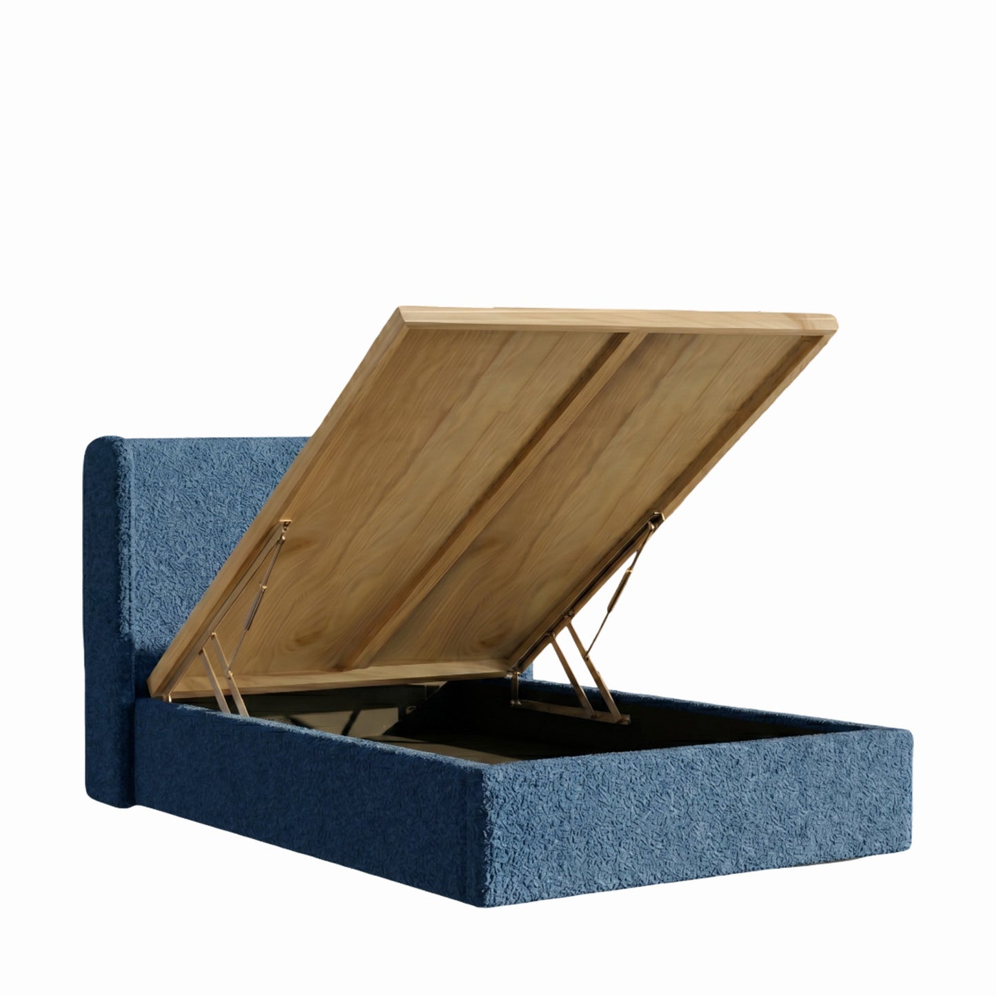 Tiny Haven Boucle Kids Twin Bed with Hydraulic Storage in Denim Blue