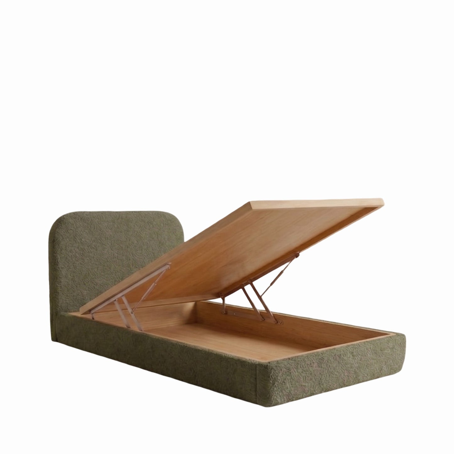 Snuggle Boucle Kids Twin Bed with Hydraulic Storage in olive