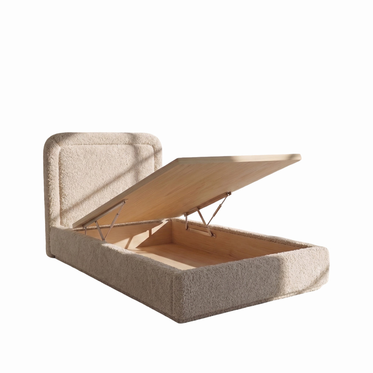 Marshmallow Boucle Kids Twin Bed with Hydraulic Storage in Cream