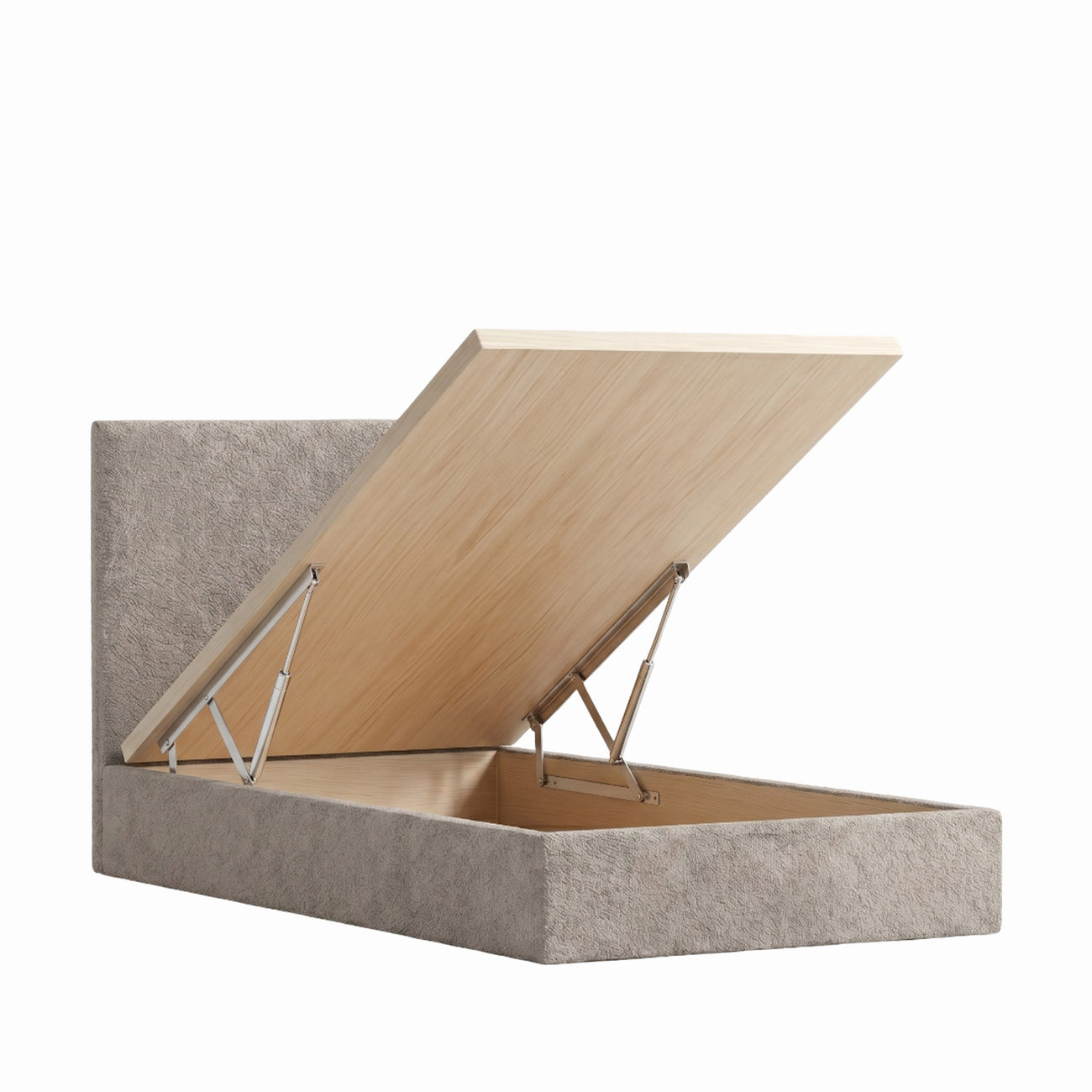 Block Design Boucle Kids Twin Bed with Hydraulic Storage in Cream
