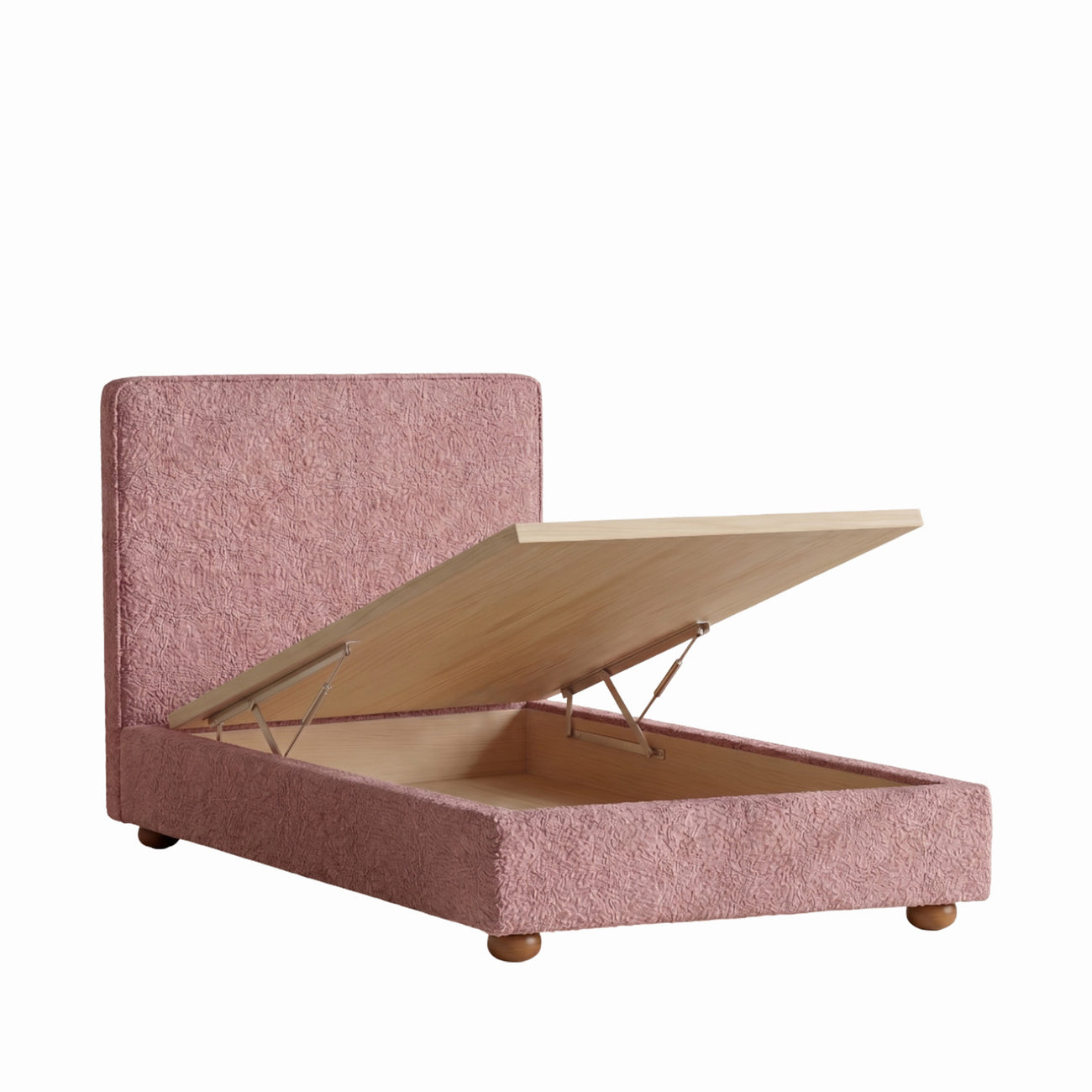 Peachy Dream Boucle Kids Twin Bed with Hydraulic Storage in Ivory