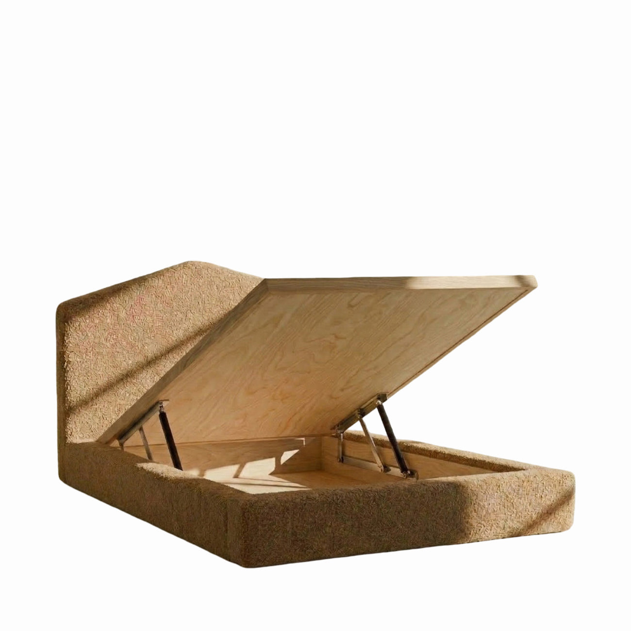 Caramel Arch Boucle Kids Twin Bed with Hydraulic Storage in Brown