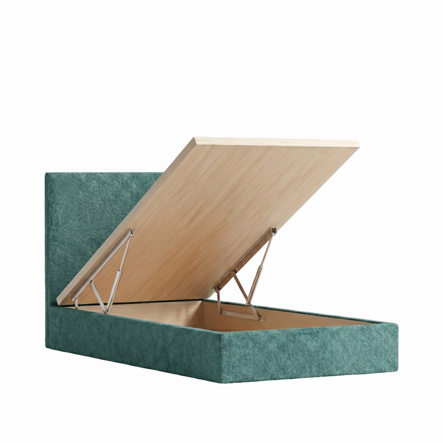 Block Design Boucle Kids Twin Bed with Hydraulic Storage in Green