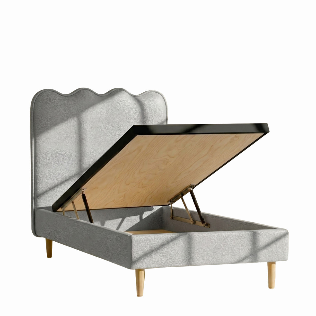 Little Palace Velvet Suede Kids Twin Bed with Hydraulic Storage in Ivory