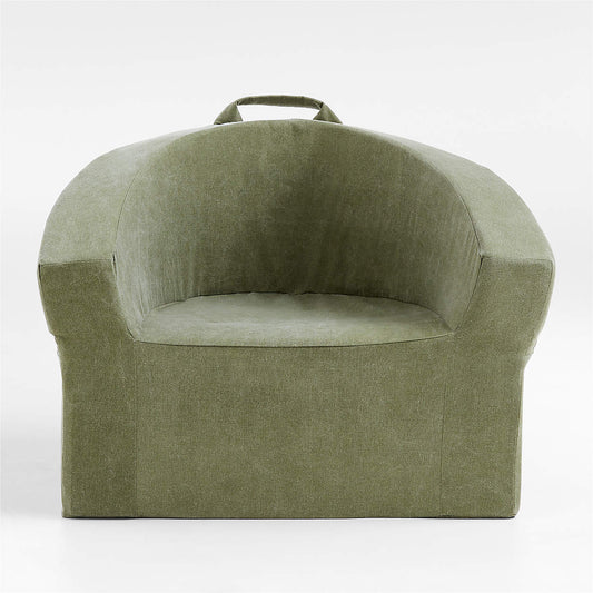 Gabriel Olive Green Puffy Organic Cotton Kids Lounge Chair