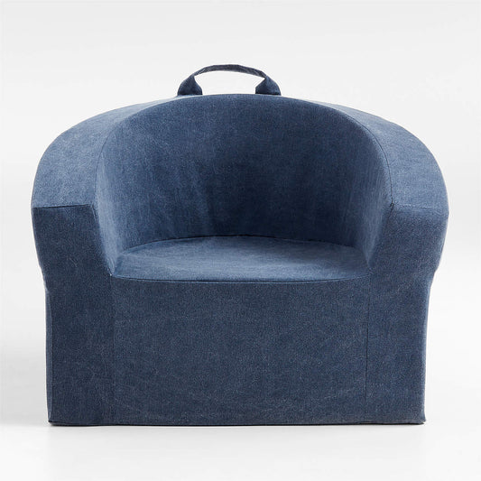 Aiden Navy Blue Puffy Organic Cotton Kids Lounge Chair