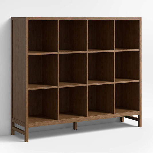 Beau 52" Barley Brown Wood 12-Cube Kids Bookcase