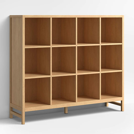 Beau 52" Natural Oak Wood 12-Cube Kids Bookcase