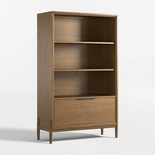 Bodie 36" Flax Brown Wood 3-Shelf Tall Kids Bookcase with Drawer