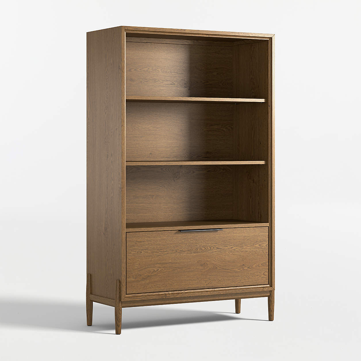 Bodie 36" Flax Brown Wood 3-Shelf Tall Kids Bookcase with Drawer