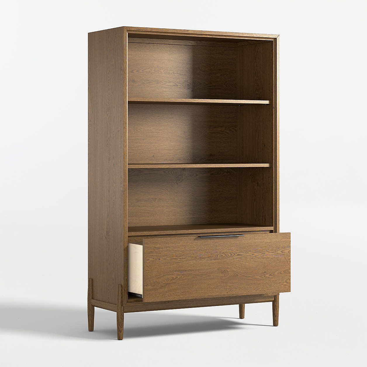 Bodie 36" Flax Brown Wood 3-Shelf Tall Kids Bookcase with Drawer