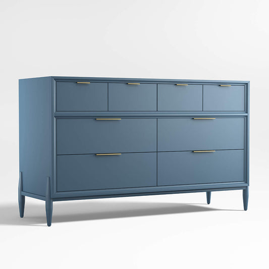 Bodie 54" Blue Wood Wide 8-Drawer Kids Dresser