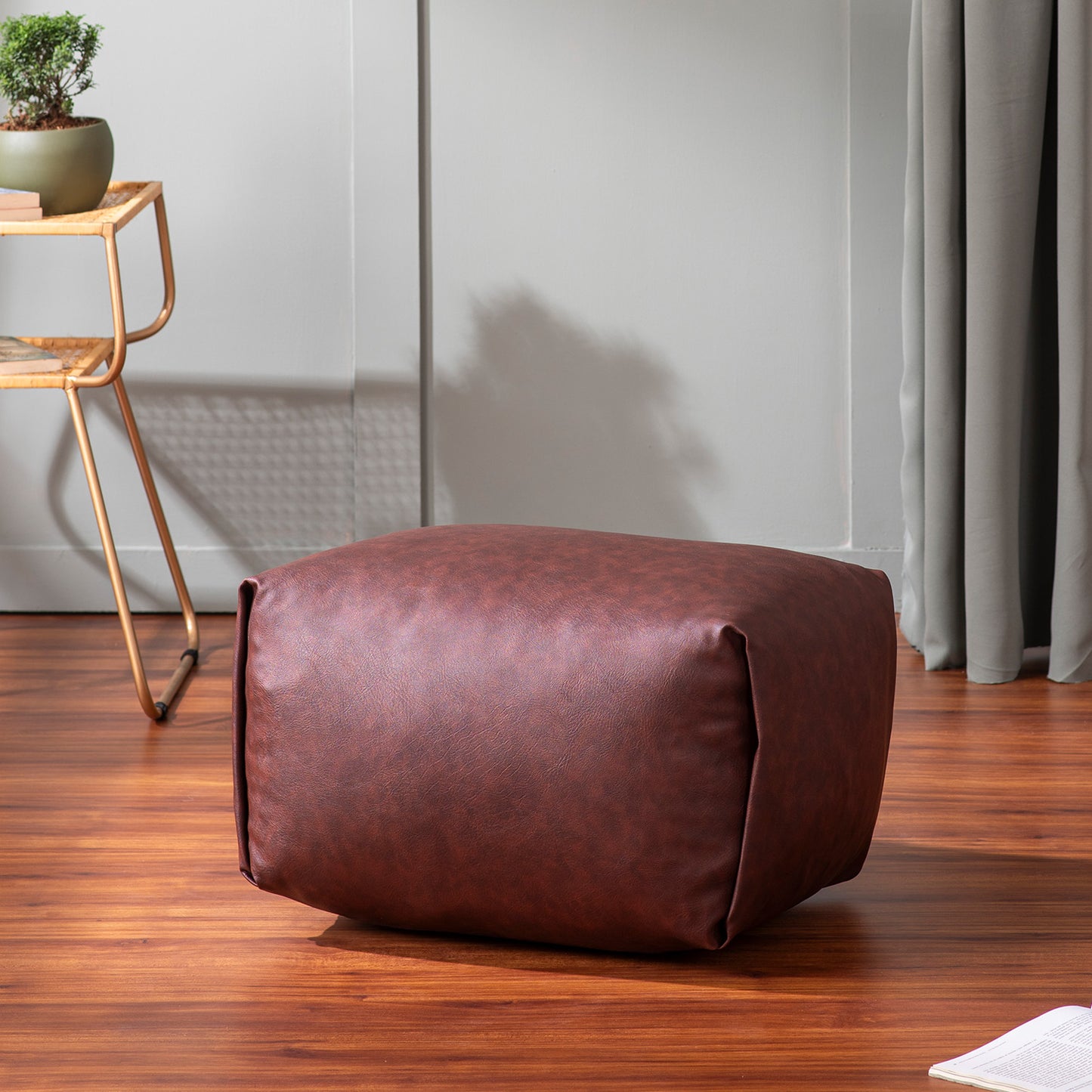 Buy Cuboid Collection Brown Faux Leather Pouf Ottoman Shop Now