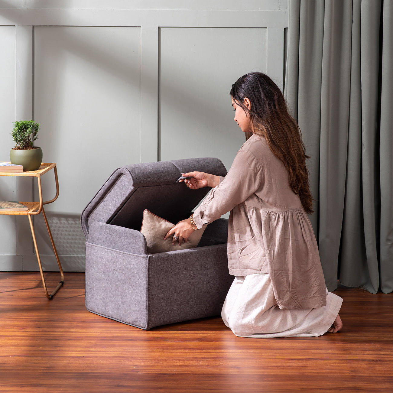 Buy Depot Collection Beige & Grey Storage Ottoman Set Of 2 Online Best Price