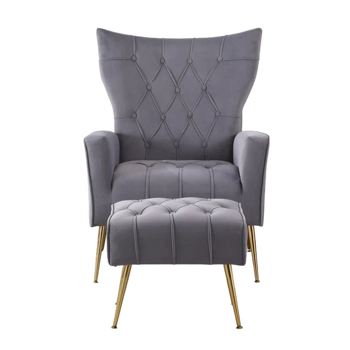 Buy Online Palatial Wingback Accent Chair & Ottoman Footrest Set Grey Best Price