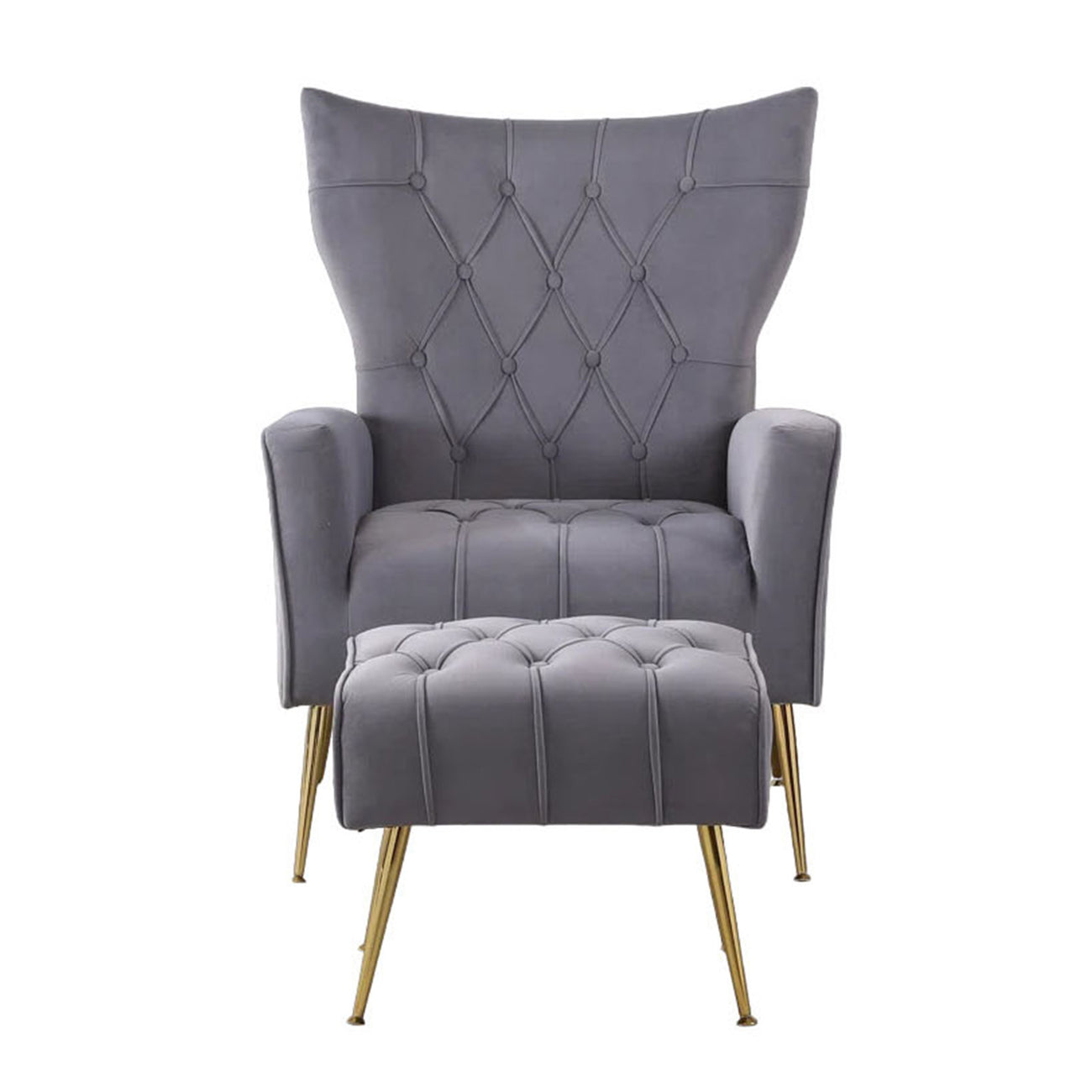 Buy Online Palatial Wingback Accent Chair & Ottoman Footrest Set Grey Best Price