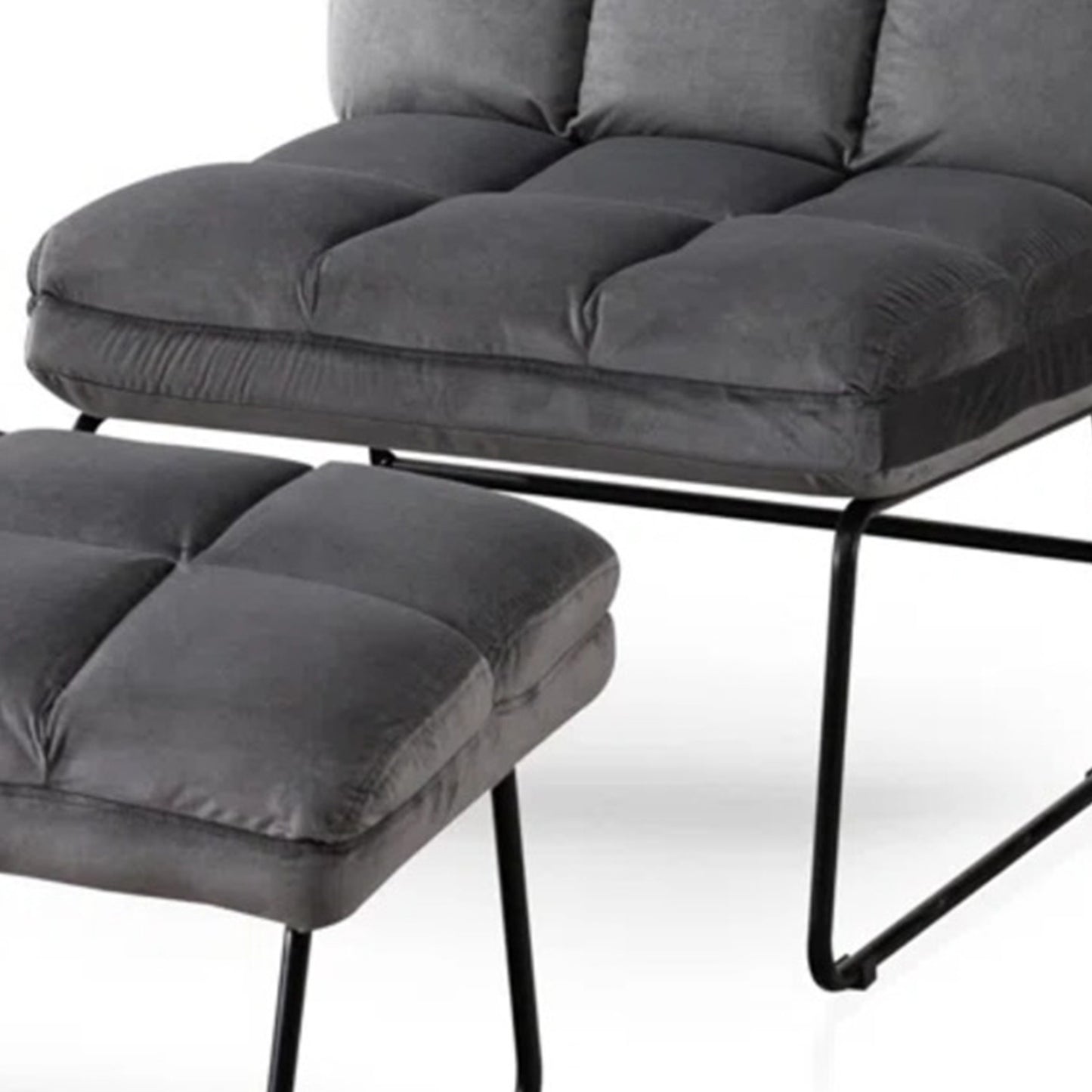 Buy Velvet Chair With Ottoman Set Grey Online