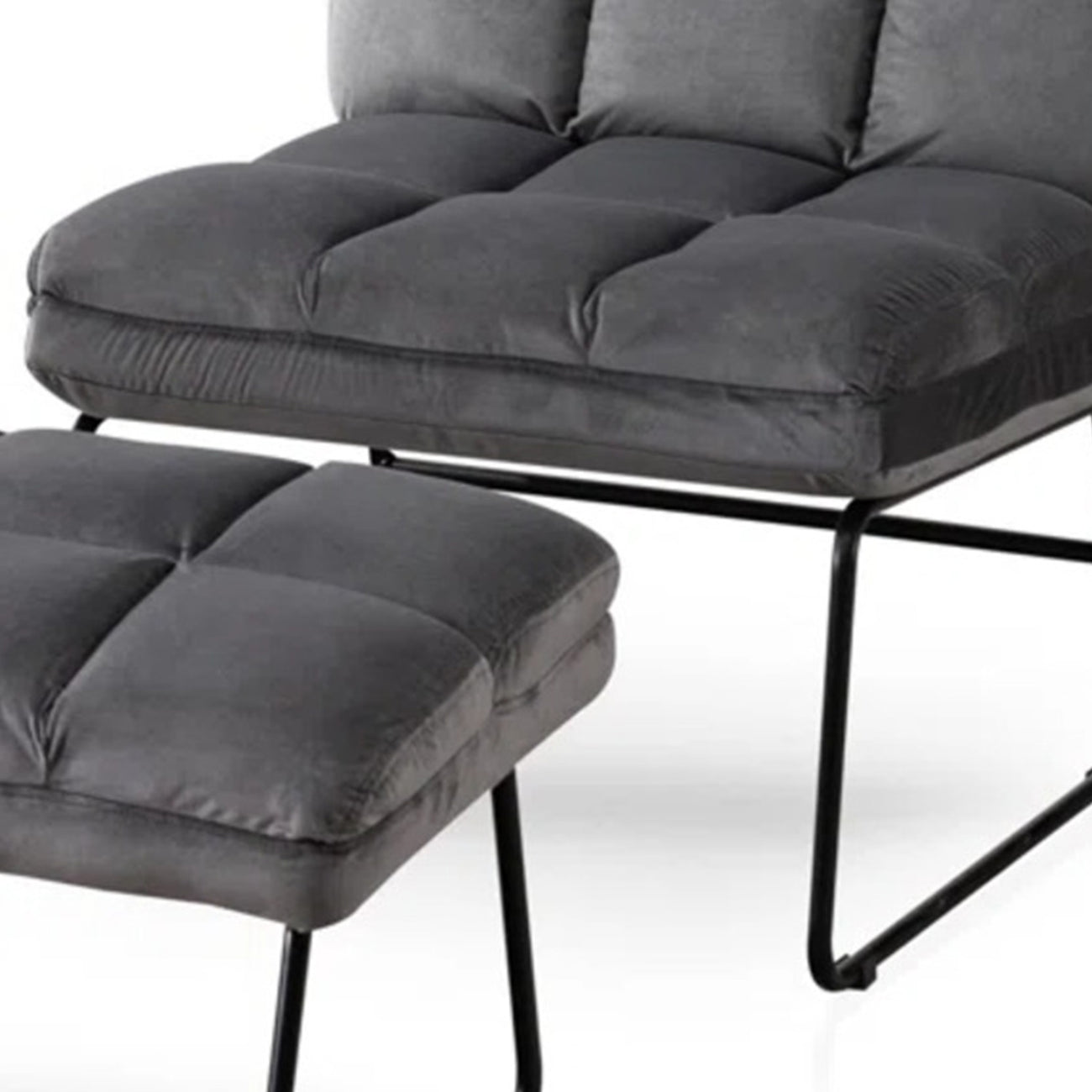 Buy Velvet Chair With Ottoman Set Grey Online