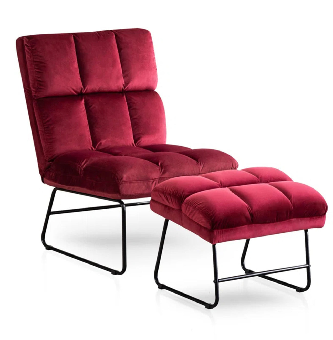 Buy Velvet Chair With Ottoman Set Red Online Best Price