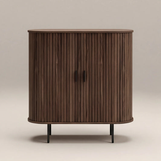 Mika Tall Wooden Sideboard Walnut & Black