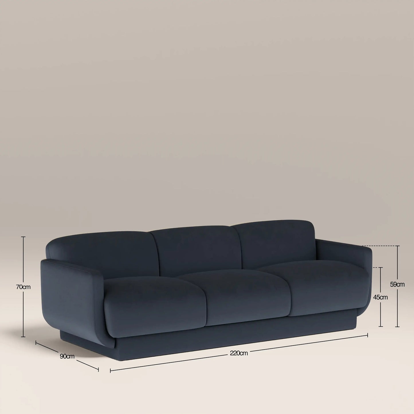 Connick 3 Seater Sofa Dark Blue