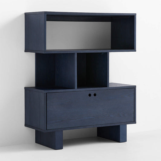 Converse Vent Dyed Navy Blue Wood Kids Bookcase with Drawer