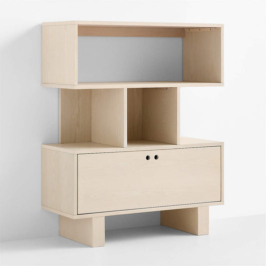 Converse Vent Whitewashed Ash Wood Kids Bookcase with Drawer