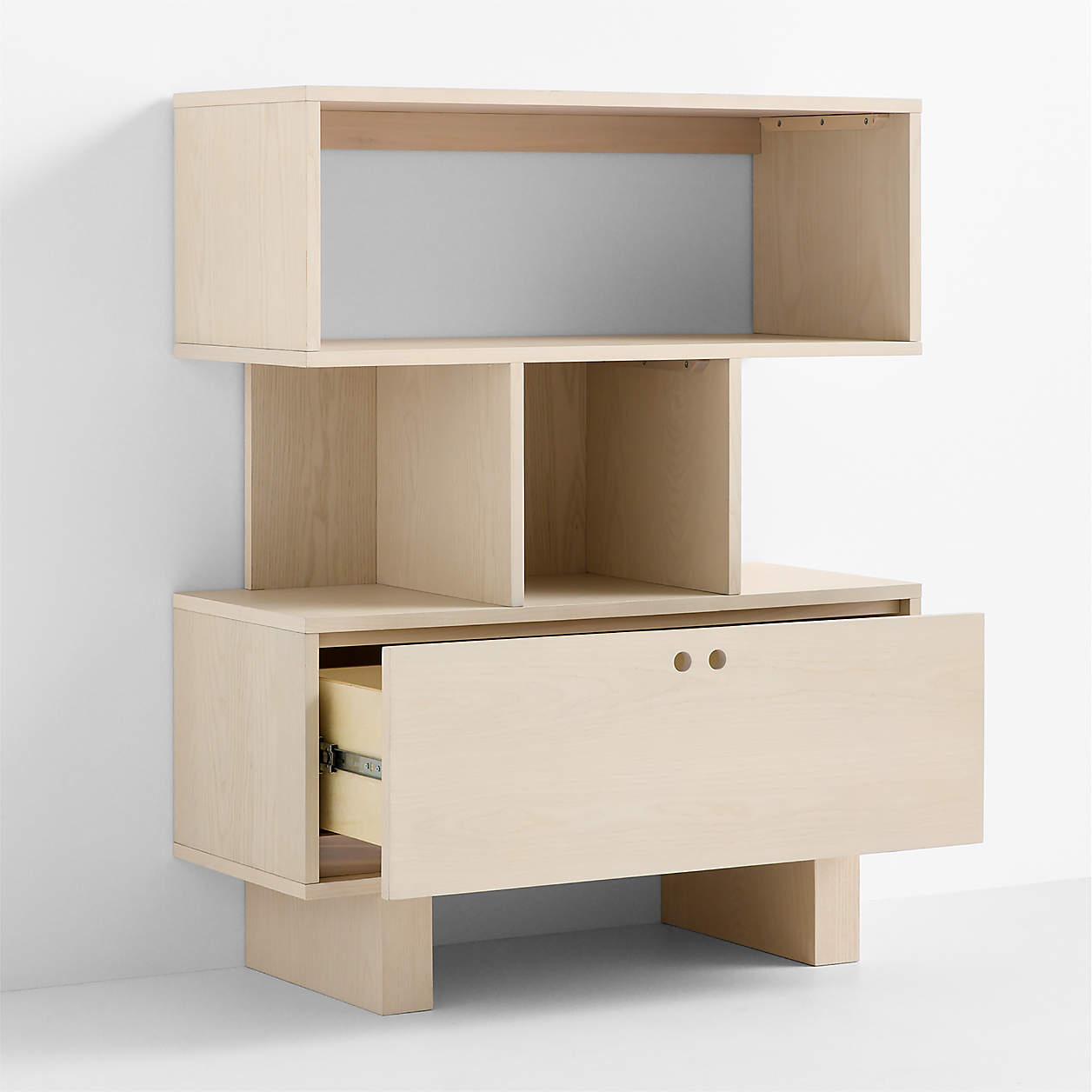 Converse Vent Whitewashed Ash Wood Kids Bookcase with Drawer