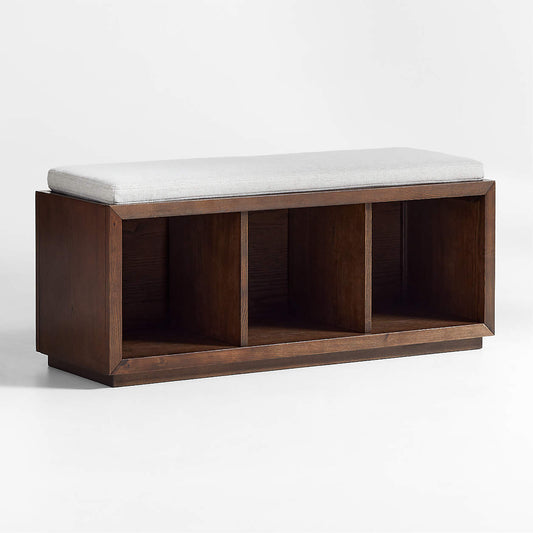 Cade 40" Deep Brown Wood 3-Cube Bookcase Bench with Natural Bench Cushion