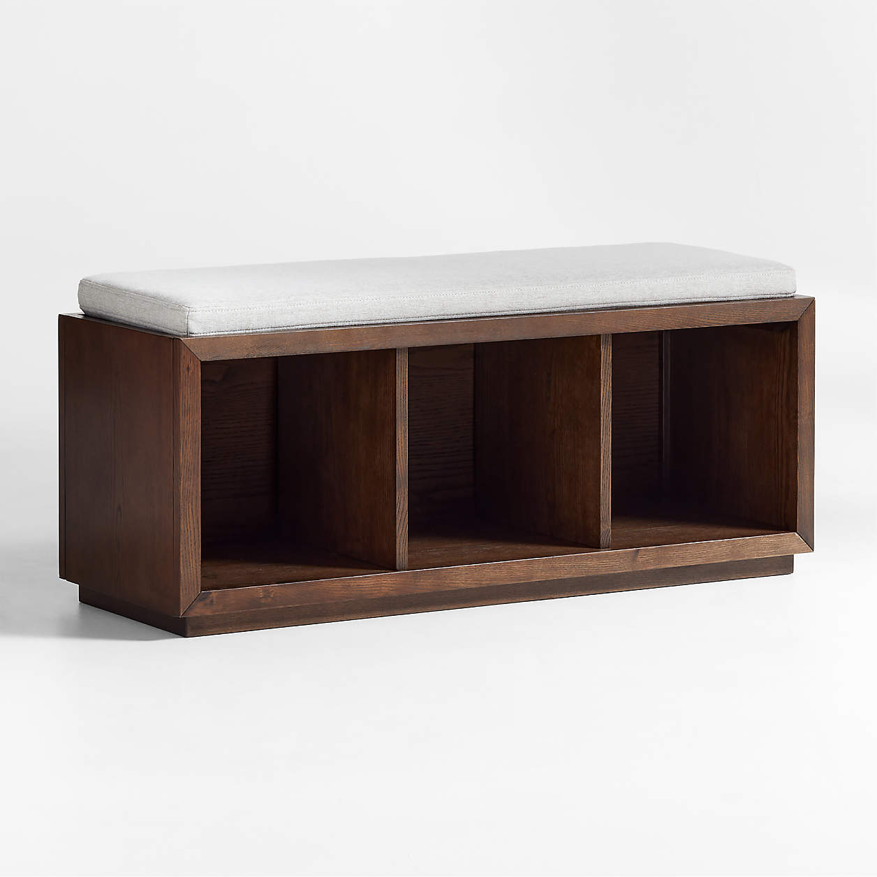 Cade 40" Deep Brown Wood 3-Cube Bookcase Bench with Natural Bench Cushion