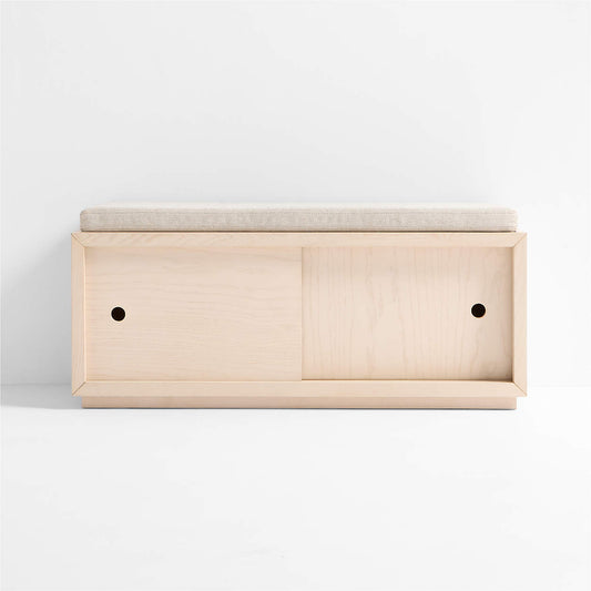 Cade 40" Sunwashed Wood 2-Cube Sliding Door Bench with Natural Cushion