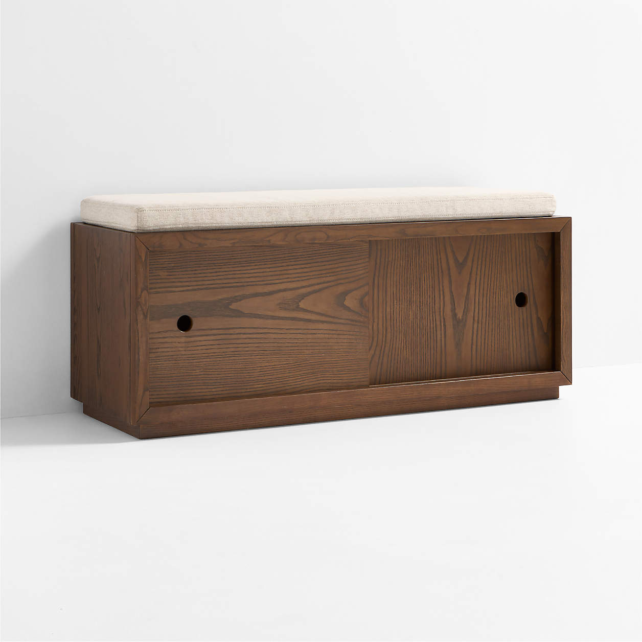Cade 40" Deep Brown Wood 2-Cube Sliding Door Bench with Natural Cushion
