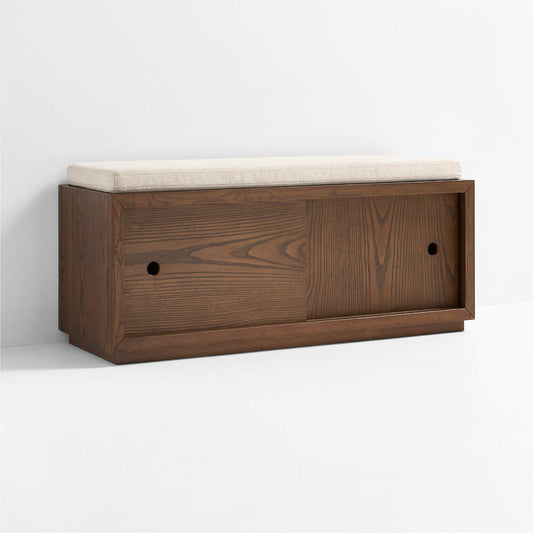 Cade 40" Deep Brown Wood 2-Cube Sliding Door Bench with Natural Cushion