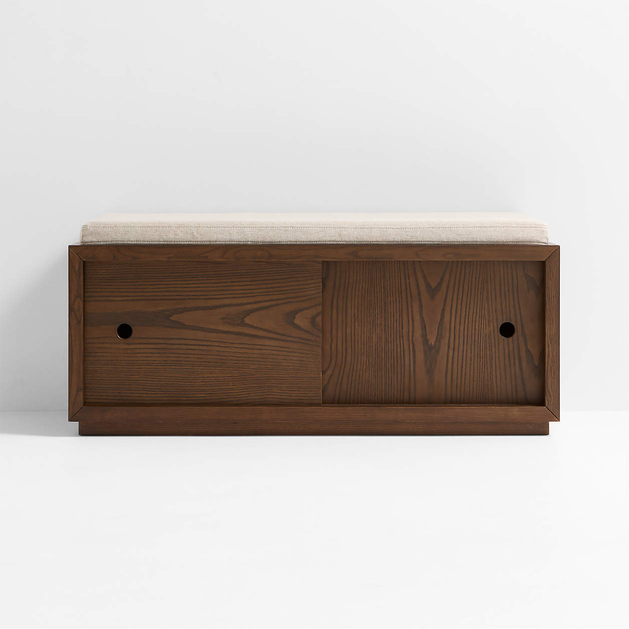 Cade 40" Deep Brown Wood 2-Cube Sliding Door Bench with Natural Cushion
