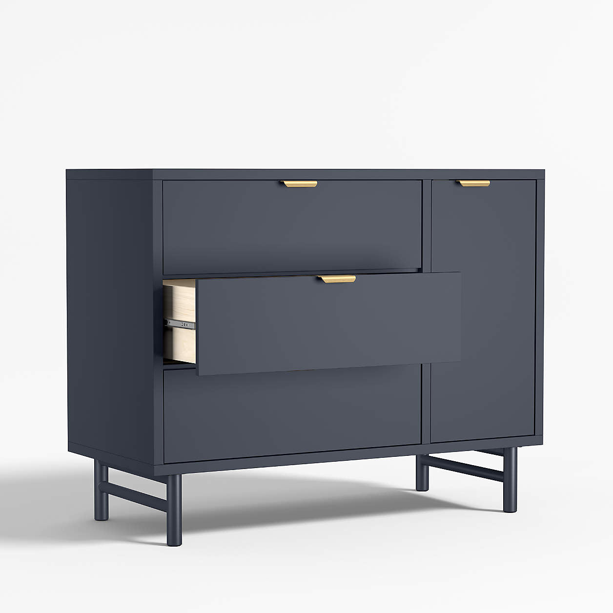 Classic 44" Deep Navy Blue Wood 3-Drawer Kids Dresser with Door
