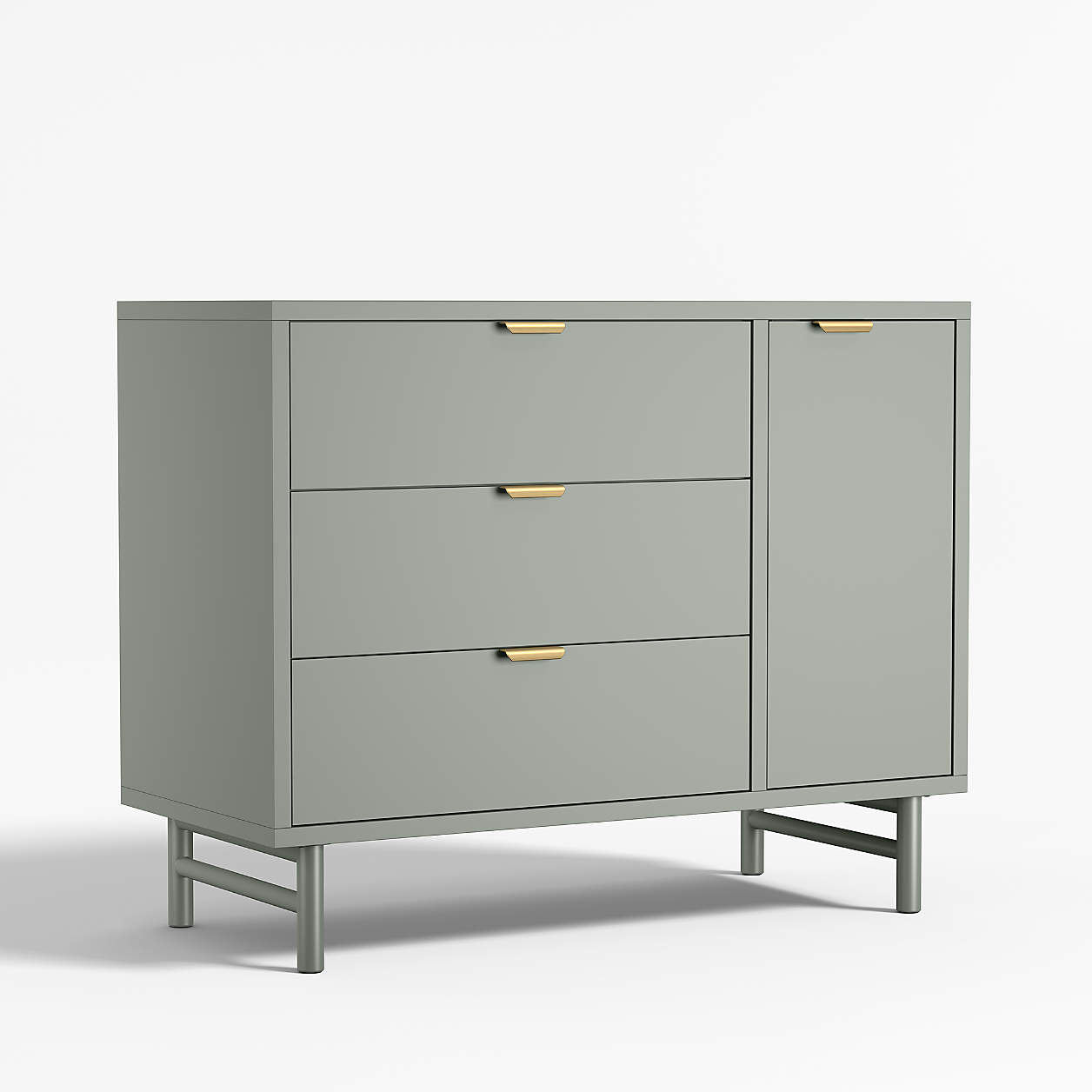 Classic 44" Laurel Green Wood 3-Drawer Kids Dresser with Door