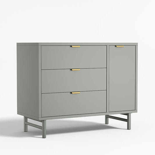 Classic 44" Laurel Green Wood 3-Drawer Kids Dresser with Door