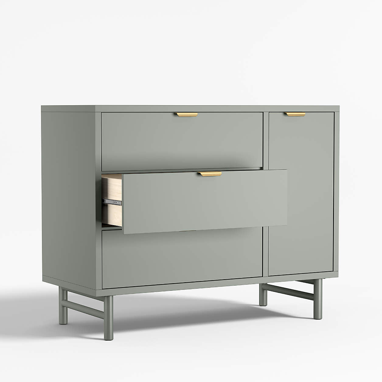 Classic 44" Laurel Green Wood 3-Drawer Kids Dresser with Door